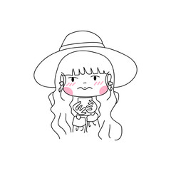 hand drawing cartoon character girl expression