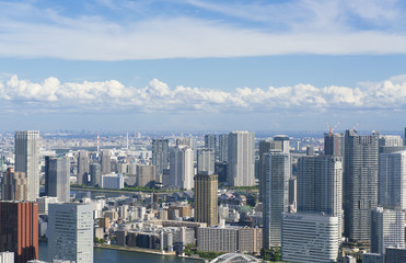 Fototapeta premium 東京風景・湾岸エリアのタワーマンション群 勝どき 豊洲方面