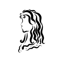 Profile of a cute girl with long wavy hair