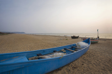 Obraz premium Fishing boats at Calangute beach, Goa, India
