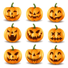 Set of halloween pumpkins, funny faces.vector illustration