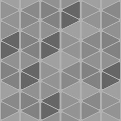 Seamless grayscale pattern of rounded triangles forming cubes.
