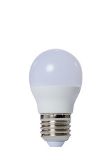 Led lamp with opaque glass bulb. White background.
