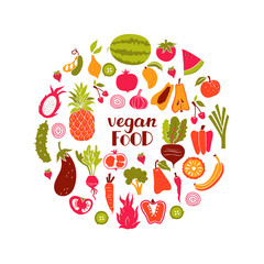 Set of Hand Drawn Doodle Fruits and Vegetables. Vector Illustration.