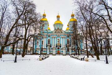 St. Nicholas Naval Cathedral in winter. Saint Petersburg, Russia