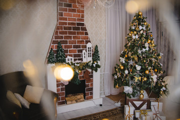 Interior of the room, decorated for Christmas and New year