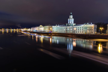 Fototapeta na wymiar View of Universitetskaya Embankmen at night. Saint Petersburg. Russia