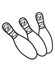 3 freunde team crew wegrennen angst gesichter strike umwerfen kugel bowlingkugel kegeln pins bowling gesicht süß niedlich team verein sport spiel clipart