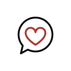 Red heart in a speech bubble icon on white background