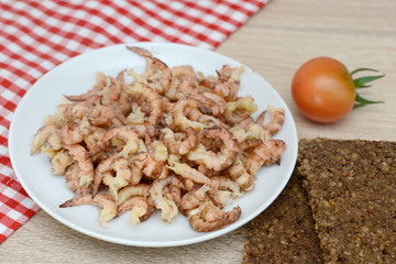 north sea crabs in the bowl on wood