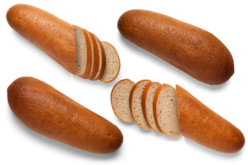 Loaves of buckwheat bread on white background. View from above