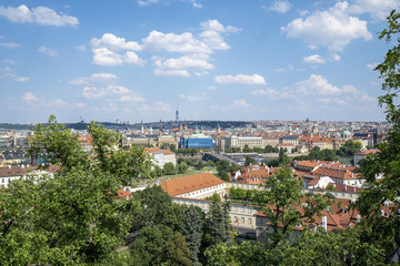 Fototapeta na wymiar Panoramic view on Prague (Praha) and famous buildings, Czech Republic.