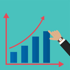 Hand business show graph. Chart with hand pushing the tallest bar vector