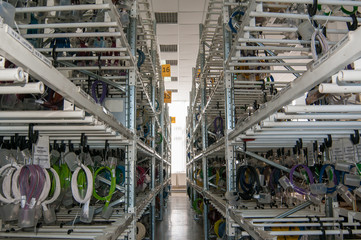 Metal shelving at the factory