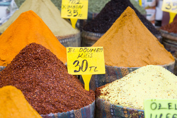 Spices and tea on the Egyptian market in Istanbul, Turkey.