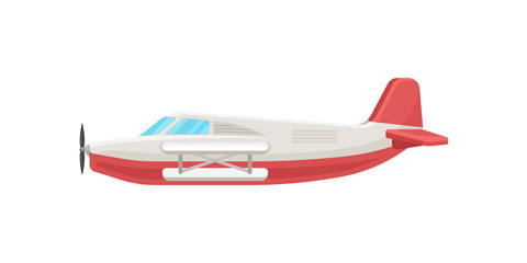 Fototapeta premium Red small vintage plane, light aircraft vector Illustration on a white background