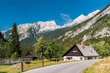 Fototapeta na wymiar Mountain landscape in the Soca valley in Slovenia, near Trenta