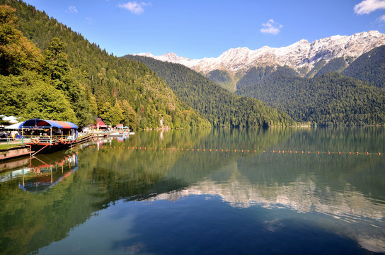 View of the mountain lake Rizza, Abkhazia