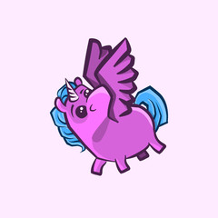Vector image of a unicorn with wings in a children's style