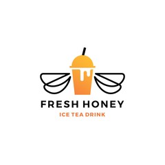 honey ice tea cup bubble drink logo vector icon label illustration