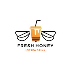 honey ice tea cup bubble drink logo vector icon label illustration