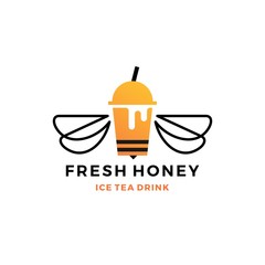 honey ice tea cup bubble drink logo vector icon label illustration