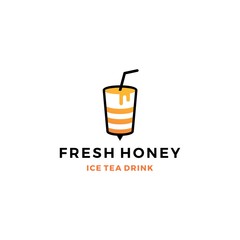 honey ice tea cup bubble drink logo vector icon label illustration