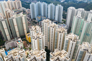 Fototapeta na wymiar Drone fly over Hong Kong residnetial district