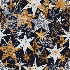 Keuken foto achterwand Kerstmis motieven Gouden en zwarte sterren. Naadloos vectorpatroon. Naadloos patroon kan worden gebruikt voor behang, opvulpatronen, webpagina-achtergrond, oppervlaktestructuren.