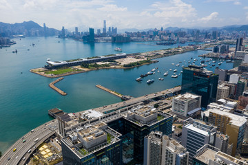 Obraz na płótnie Canvas Drone fly over Hong Kong residential area