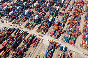  Top down of industrial port with containers