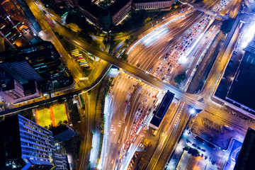 Top down view of Hong Kong traffic at night