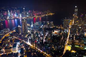 Fototapeta na wymiar Top view of Hong Kong night
