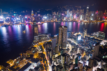 Drone fly over Hong Kong city