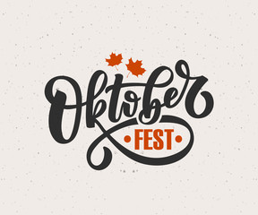 Oktoberfest logotype vector illustration. Festival celebration design on textured background. Happy Oktoberfest lettering typography.  Hand sketched october party icon. Beer festival decoration badge