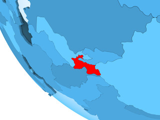 Tajikistan on blue political globe