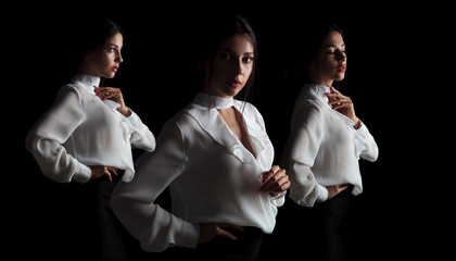 3 pose collage of an elegant young woman