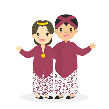 Indonesian children wearing Jogjakarta traditional dress cartoon vector