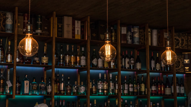 Vintage lamp bulb in caffee. Krasnaya Polyana