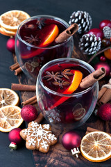 Winter  hot drink with spices and tasty cookies