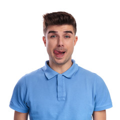 young funny casual man is eager for some food