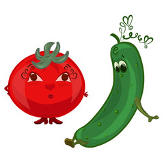 Funny married couple, sad cucumber and a serious tomato
