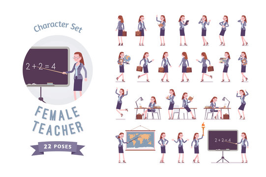 Female teacher ready-to-use character set