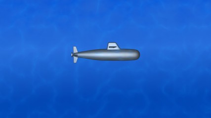 Submarine in ocean. Deep blue sea. 3d rendering