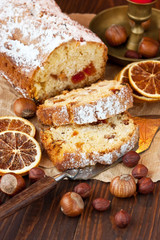 Christmas cake with spices and dried fruits