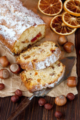 Stollen with  berries and nuts. Christmas or New Year concept