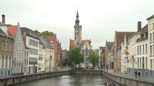 Brugge, APR 28: Beautiful street and river view of the city on APR 28, 2018 at Brugge, Beligum