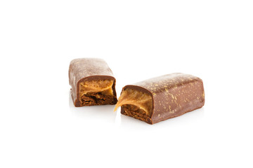 chocolate candy with salted caramel  isolated on white