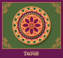 Diwali festival greeting card with colorful rangoli 