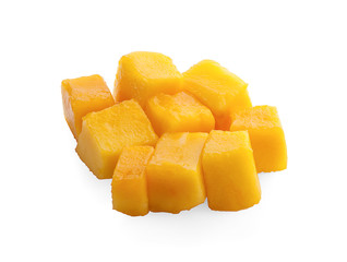 mango cube slices isolated on the white background
